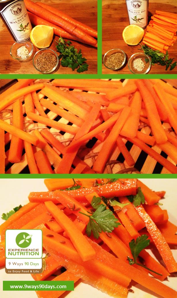 Whole Foods Cooking - Bamboo Steamer Organic Carrots with Toasted Cumin Seeds & Walnut Oil